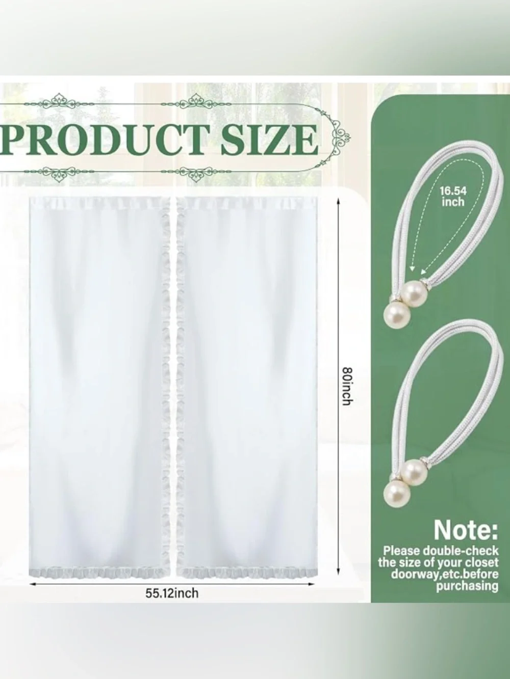 White Ruffled Closet Curtain Panels 55x80”